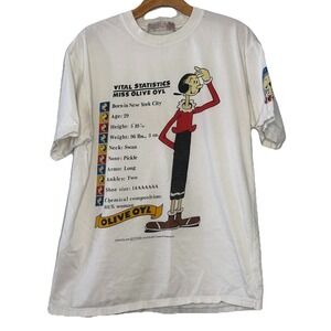 Vintage Olive Oyl T-Shirt Mens Large White Vital Statistic Hip Hop Cartoon Retro